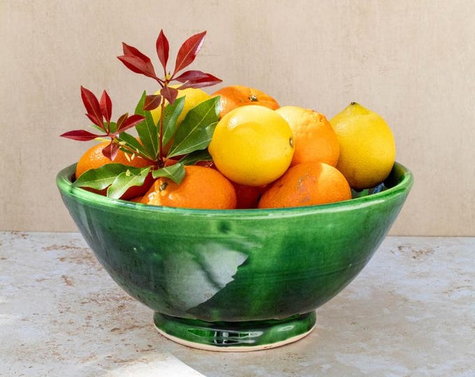 Handmade Large Green Moroccan Ceramic Bowl: Fruit or Salad