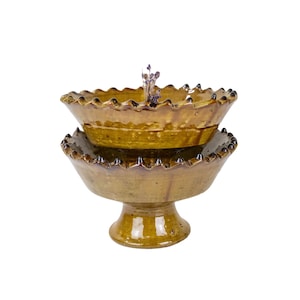 Marokkanische Vintage Tamegtour Ocker Glasierte Obstschale mit Sockel, Handgefertigte Keramik Tamegoute Servierschale, Einweihungsparty Geschenk