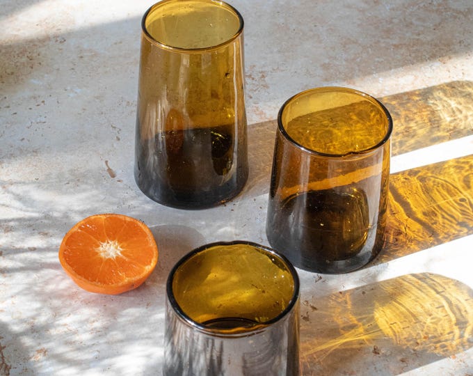 Handblown Amber Beldi Glass Tumbler | Christmas Gift | Artisan Drinking Glass | Bohemian Glassware | Holiday Home Decor
