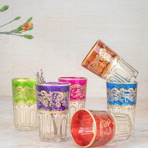 Ensemble de 6 verres à thé marocains peints à la main | Cadeau de Noël | Verrerie Bellar | Cadeau d&#39;hôtesse | Verre à thé traditionnel