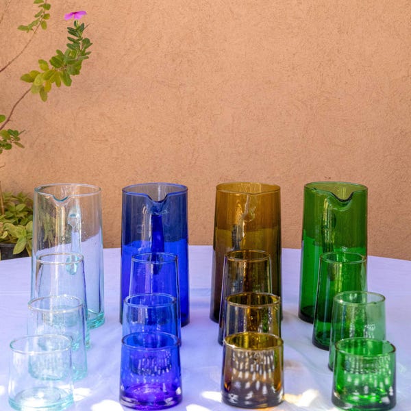 Vaso de vidrio Beldi reciclado / Regalo de Navidad / Vaso marroquí soplado a mano / Ecológico / Juego para combinar