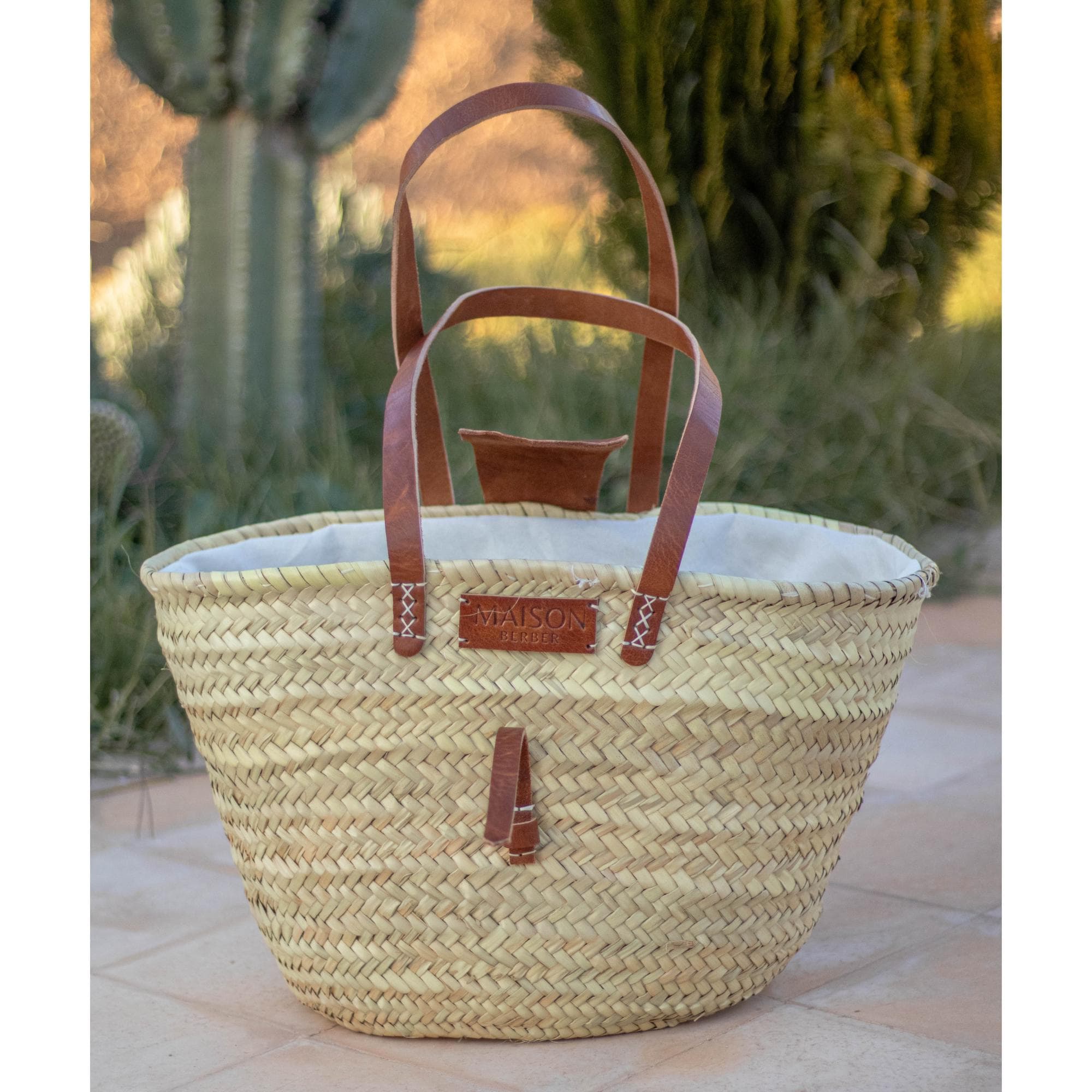 Moroccan Straw Market Basket: Handwoven Beach Bag With Leather
