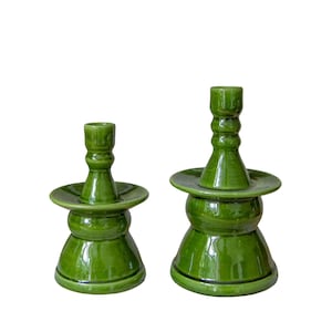 Moroccan Tamegroute Shaded Green Candlestick, Ceramic Pottery Candlestick Holder, Christmas Gift Idea, Gift for her, Home Decor