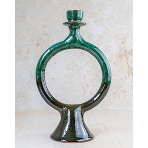 Moroccan Vintage Tamegroute Shaded Green Candlestick Holder, Handmade Ceramic Glazed Pottery, Housewarming Gift, Christmas Gift
