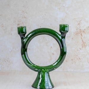 Moroccan Vintage Tamegroute Shaded Green Candlestick Holder, Handmade Ceramic Glazed Pottery, Housewarming Gift, Christmas Gift