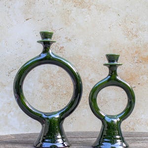 Candelabro de cerámica verde Tamegroute hecho a mano: decoración rústica marroquí