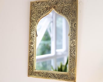 Handmade Moroccan Brass Wall Mirror | Antique Gold Decorative Mirror Vintage Home Decor