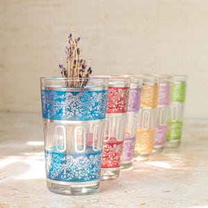 Moroccan Tea Glasses Set: Colorful Beldi Glassware, Hand-Blown Recycled Glass