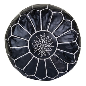 Moroccan Leather Pouffe Black, Handmade Leather Pouf, Moroccan Ottoman Pouf, Moroccan Genuine Leather Pouf, Pouffes, Housewarming Gift