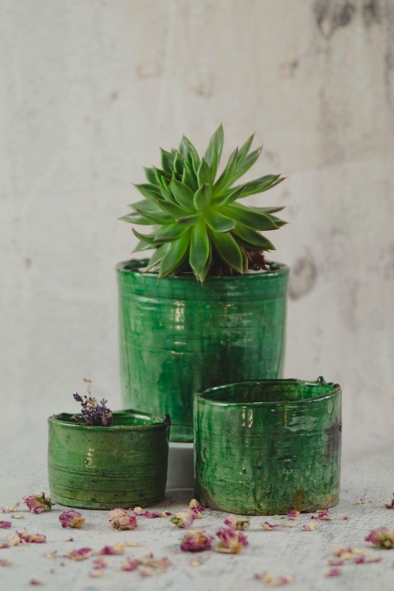 Moroccan Tamegroute Pottery Planter: Handmade Glazed Ceramic Pot