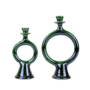 Moroccan Vintage Tamegroute Shaded Green Candlestick Holder, Handmade Ceramic Glazed Pottery, Housewarming Gift, Christmas Gift