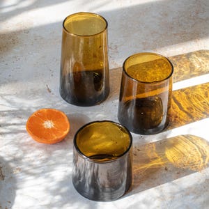 Handblown Amber Glass Tumbler – Recycled Moroccan Highball, Sustainable Gift