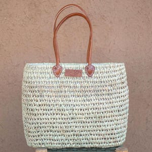 French Market Basket: Handmade Moroccan Straw Tote with Long Handles