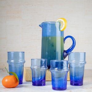 Recycled Blue Beldi Glasses: Set of 6 Moroccan Tea Tumblers