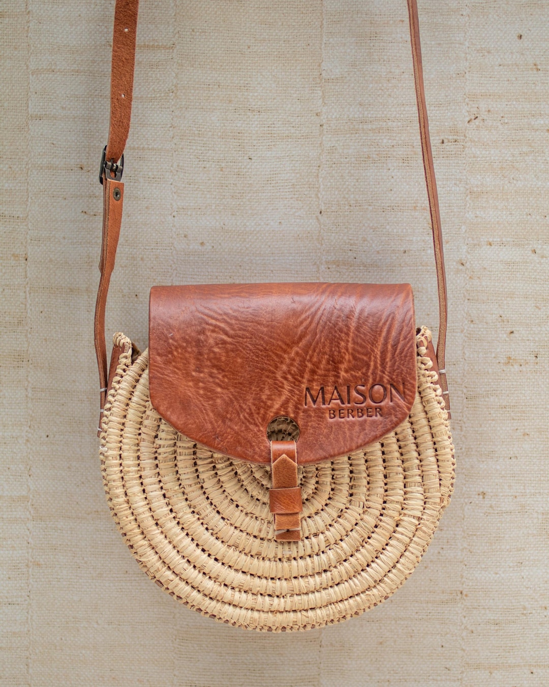 Handmade Moroccan Raffia Crossbody Bag: Round Straw Purse With Leather ...