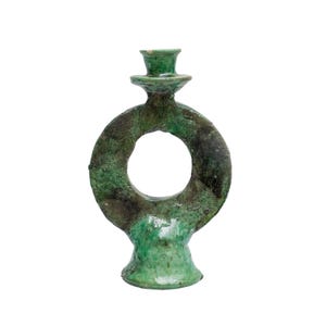 Moroccan Vintage Tamegroute Shaded Green Candlestick Holder, Ceramic Glazed Pottery Candleholder Home Decor, Tamegroute Candlesticks