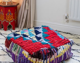 Floor Cushion Pouf Moroccan Wool Kilim Pouf - Vintage Moroccan Ottoman - Yoga Meditation Pouf - Outdoor Kilim Poufs  Beni Ourain Square Pouf