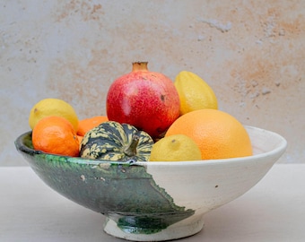 Handmade Tamegroute Bowl – White & Green Glazed Moroccan Pottery