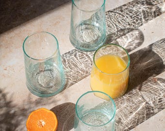 Clear Moroccan Beldi Glass Tumbler – Recycled Handblown Highball for Cocktails or Water - Chrismats Gift - Mum Present