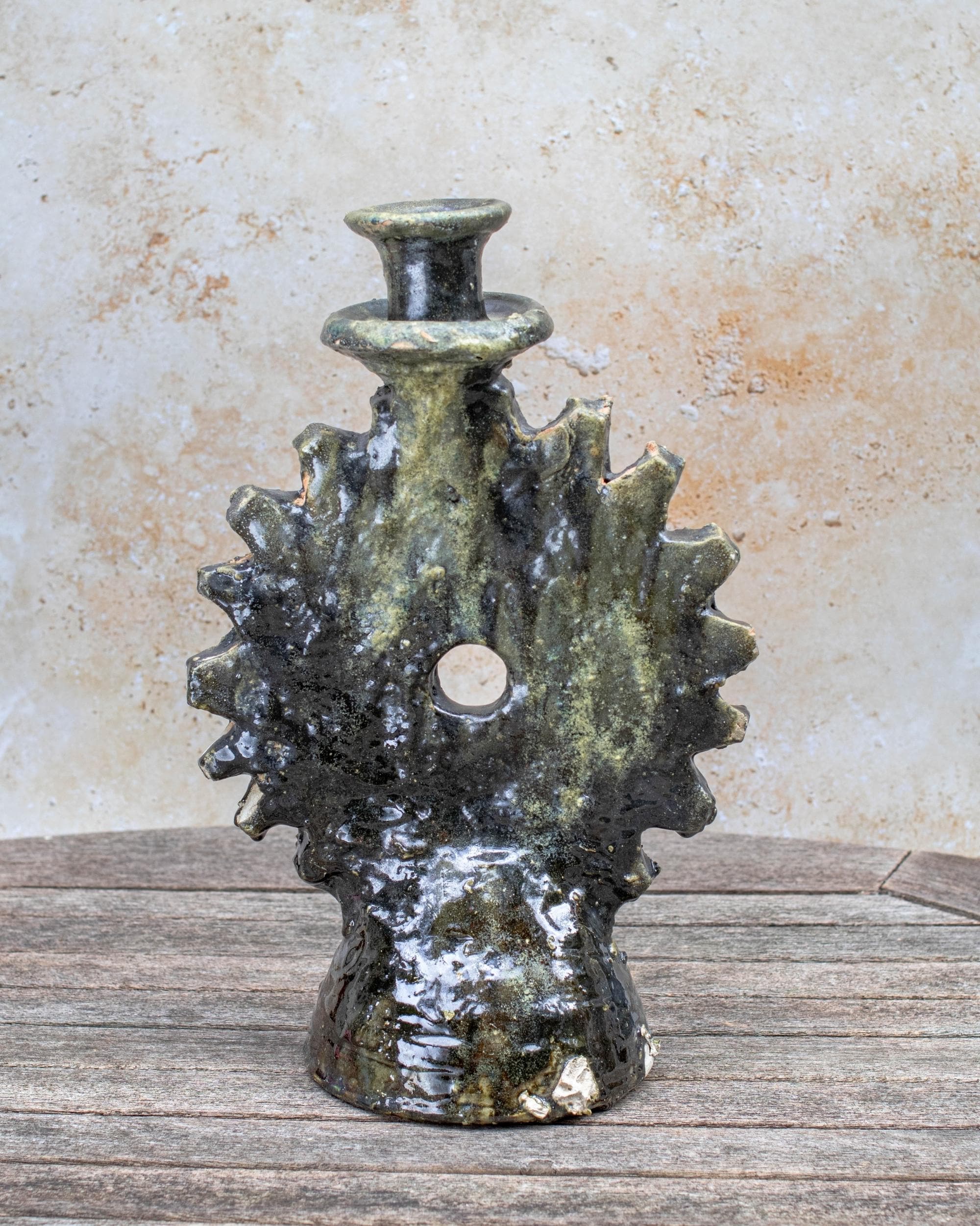 Tamegroute Candlestick Holder: Moroccan Pottery, Rustic Boho Decor