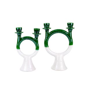 Moroccan Vintage Tamegroute Green White Candlestick Holder, Bohemian Table Decor, Handmade Ceramic Candlestick Holder, Home Decor