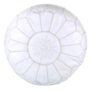 Moroccan Leather Pouf, Handmade Leather Pouf, White Pouf, Moroccan Ottoman Pouf, Moroccan Genuine Leather Pouf, Pouffes, Housewarming Gift