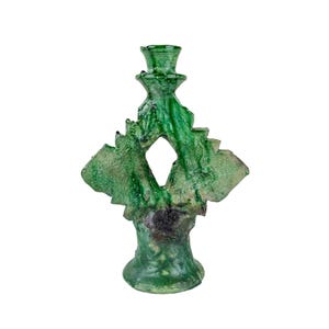 Moroccan Vintage Tamegroute Green Glazed Candlestick Holder, Tamegroute Ceramic Pottery Candleholders, Home Decor