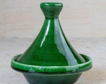 Mini Moroccan Tagine: Handmade Tamegroute Green Ceramic Serving