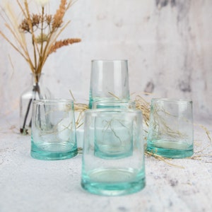 Set of 4 Recycled Moroccan Sustainable Tumbler Highball Glass - Handmade Beldi Handblown Clear Glass - Home Decor and Wedding Gift