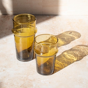 Recycled Amber Beldi Glasses: Set of 6 Moroccan Tea Glasses