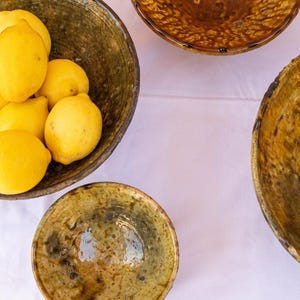 Tamegroute Handmade Bowl | Moroccan Yellow Ochre Ceramic Serving Bowl Rustic Pottery Decor