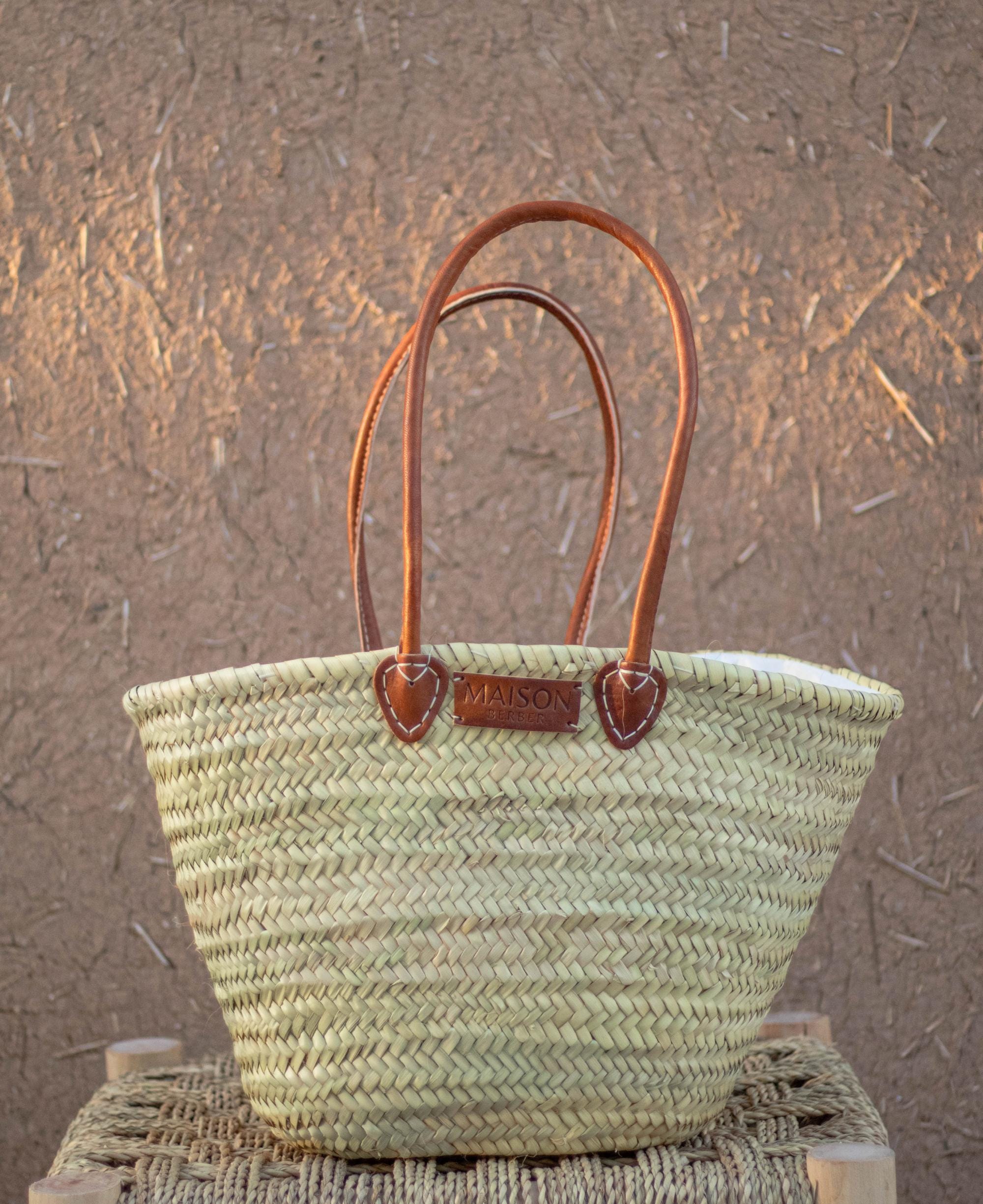 Moroccan Market Basket: Handwoven Straw French-style Tote With