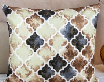 Handmade Moroccan Cushion Cover: Linear Stem Cotton Linen Pillow