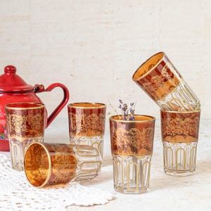 Hand-Painted Moroccan Tea Glasses: Brown Beldi Glassware Set of 6