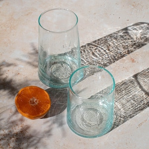 Clear Moroccan Glass Tumbler – Recycled Handblown Highball for Cocktails or Water