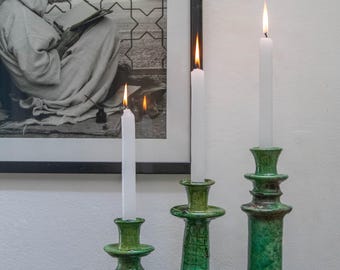 Tamegroute Candle Holder - Handmade Moroccan Green Ceramic Candlestick - Gift for her