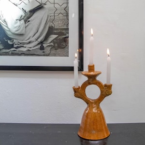 Moroccan Tamegroute Candlestick Holder: Handmade Ceramic Home Decor