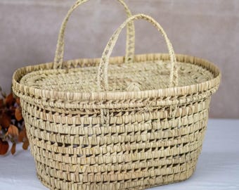 Handwoven Palm Leaf Wicker Basket: Moroccan Storage Trunk