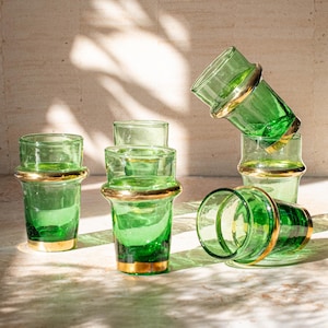 Recycled Moroccan Beldi Tea Glasses Set: Handmade Green Glassware
