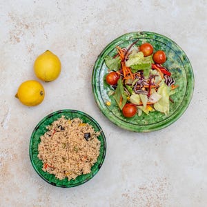 Tamegroute Green Plate & Bowl Set: Handmade Moroccan Ceramic Dinnerware
