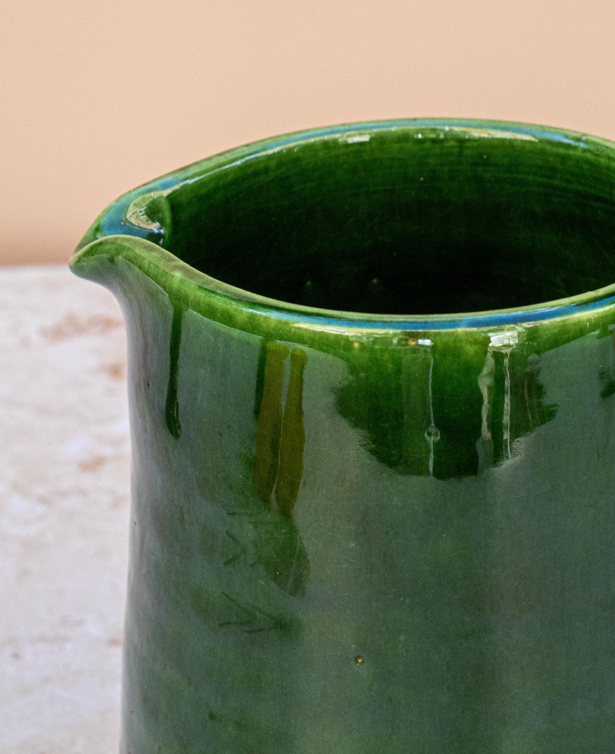 グリーンモロッコ陶器水差し：手作りの花瓶、ピッチャー（350ml 