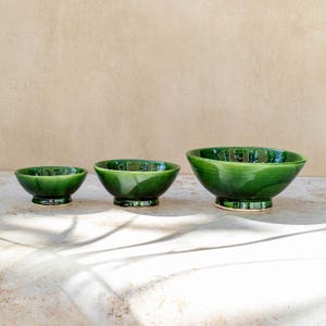 Handmade Moroccan Ceramic Bowls – Green Pottery Snack Bowl, Dip Bowl, Salad Bowl, Cereal Bowl – 12cm 15cm 20cm Sizes – Home Decor