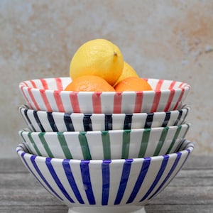Handmade Striped Moroccan Ceramic Bowls: Colorful Pottery Set