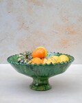 Tamegroute Pedestal Fruit Bowl Green or Ochre Yellow Handmade Moroccan Ceramic Serving Dish
