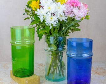 Handblown Moroccan Beldi Glass Vase: Recycled Flower Pot
