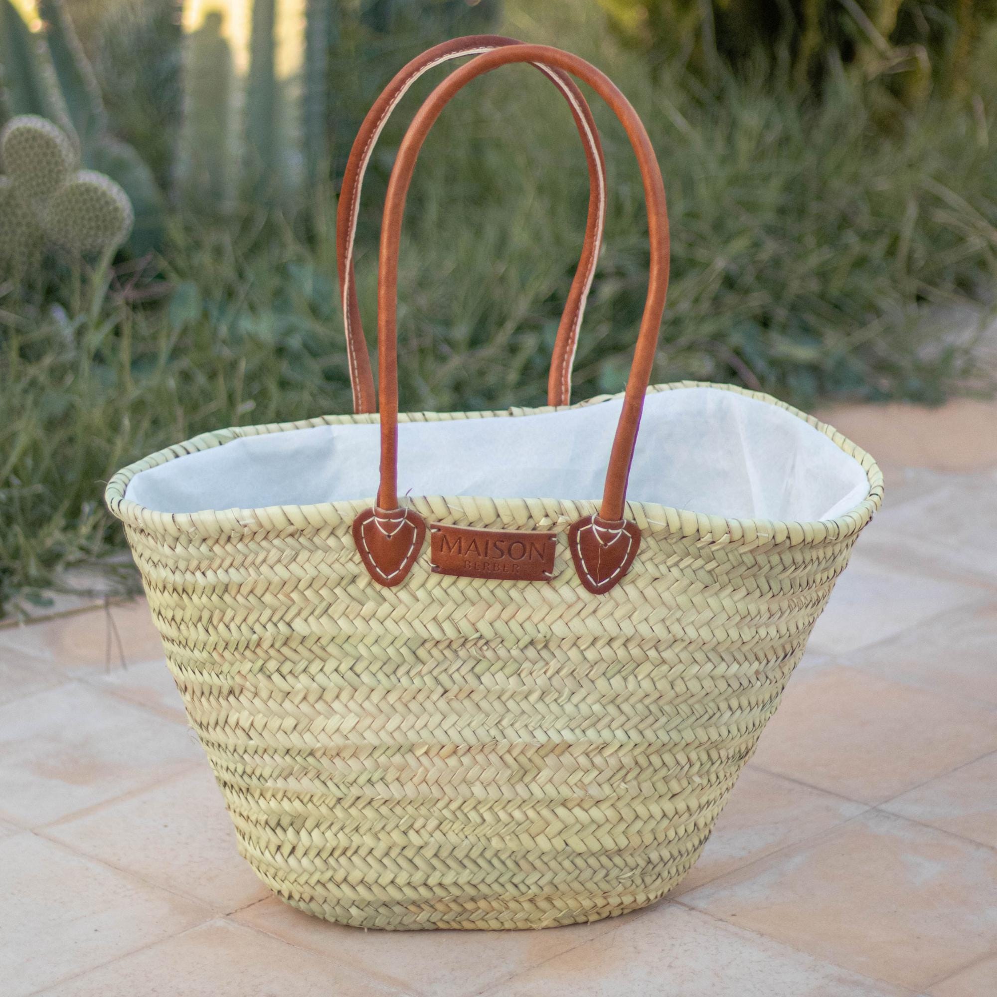 Moroccan Market Basket: Handwoven Straw French-style Tote With