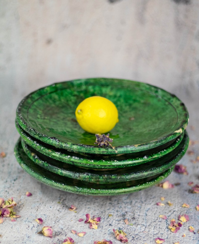 Moroccan Vintage Tamegroute Green Plate, Dinner Plates, Dining