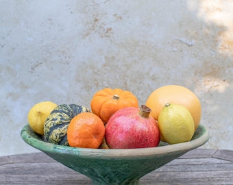 Large Green Tamegroute Pottery Fruit Bowl: Moroccan Handmade Ceramic Centerpiece
