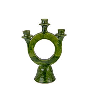 Handmade Moroccan Tamegroute Shaded Green Candlestick Holder, Wedding Gift, Home Decor