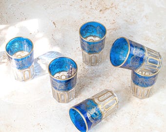 Blue Moroccan Tea Glasses Set: Hand-Painted bellar Glassware